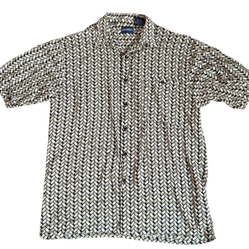 Puritan Green and Tan Casual Button Down Shirt
